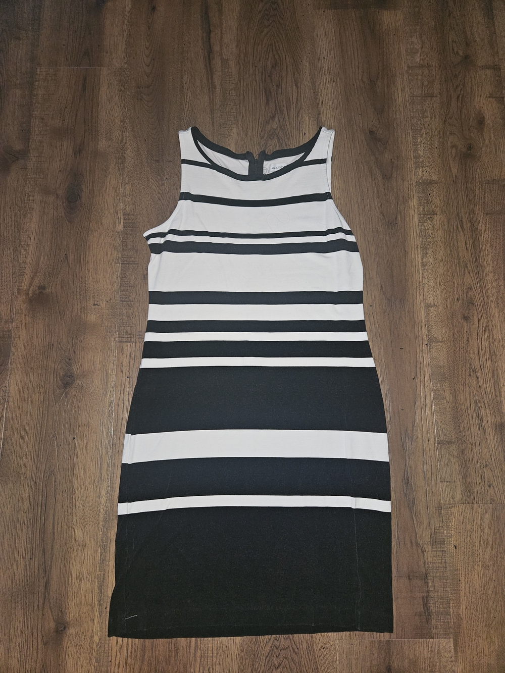 Liz Claiborne Black and White Striped Midi Sheath Dress